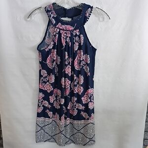 Navy and Pink Floral Midi Dress